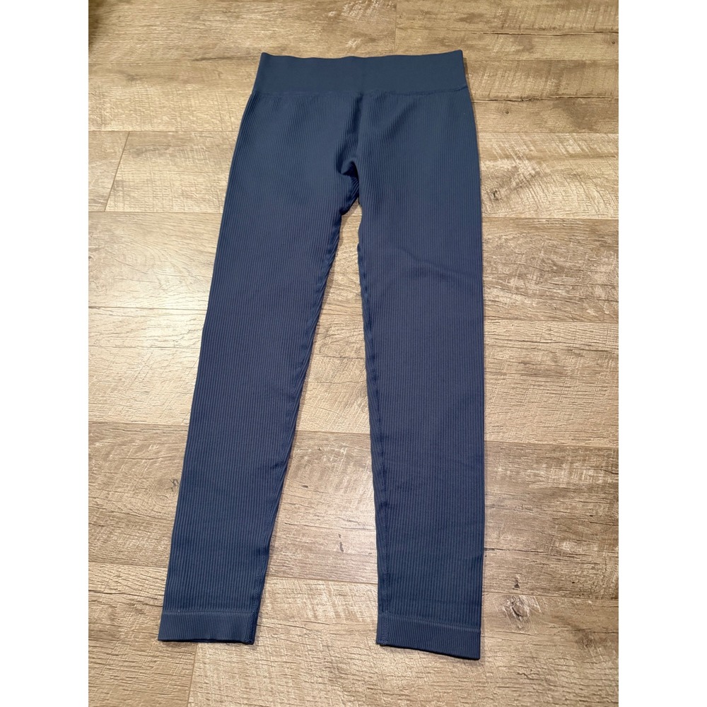 Unbranded Ribbed High Waisted Seamless Leggings Slate Blue Size Large